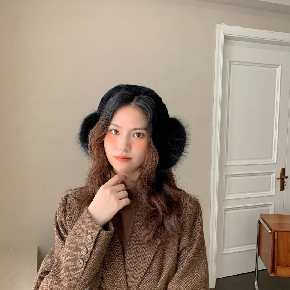 Real Fox Fur Soft Plush Ear Warmer Female Winter Warm Ear Muffs Men Scalable Korean Ears Cover warm earmuffs,fur earmuffs