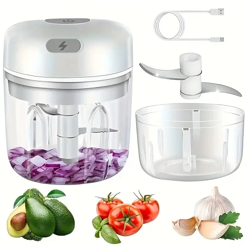 Electric garlic mincer, 250ml /100ML, cordless food processor for ginger peppers, fruit meat spices, beans 4