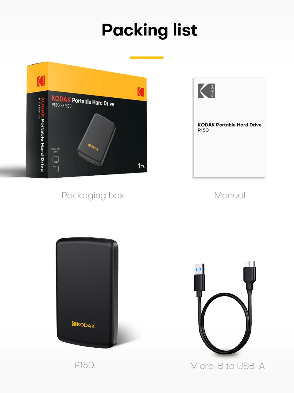 Disco rigido HDD esterno portatile Kodak Disco rigido esterno USB 3.0 da 5 Gbps 500G 1 TB Archiviazione di grande capacità PS4/Xbox/PC e video 4K