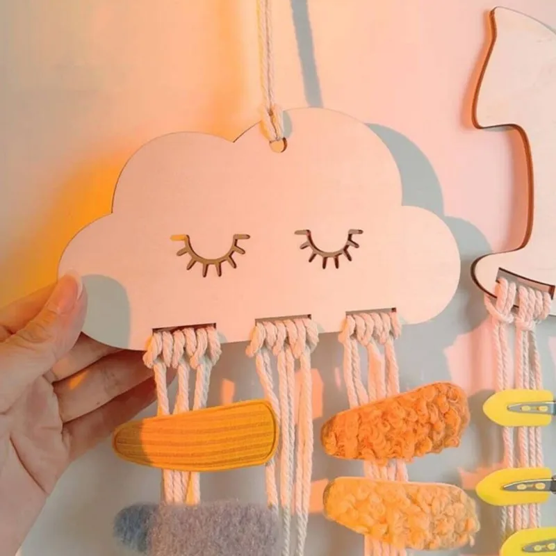 DIY Nordic Style Multicolor Solid Wood Cloud Style Accessories Princess Hairpin Hair Band Bow Storage Pendant Accessories Girls