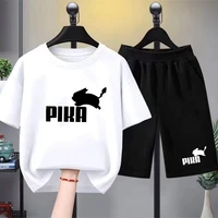 Ensemble t-shirt et short décontracté rouge pour garçons et filles, imprimé lapin, tenue tendance pour enfants et adolescents, hauts à manches courtes et shorts, 2 pièces 5
