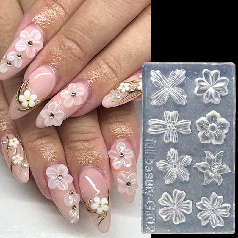 Frühling Blütenblätter Silikon Nagel Form Lilie Kirschblüte Floral DIY Design Maniküre Vorlage Carving Nail art Schablone Werkzeuge – Detail 5