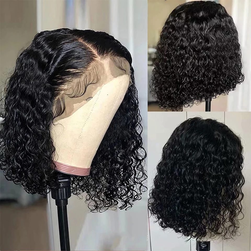 

Brazilian kinky Curly 13x4 Short Bob Lace Front Human Hair Wigs PrePluck Deep Wave Frontal Wig For Women Water Wave Lace Wig