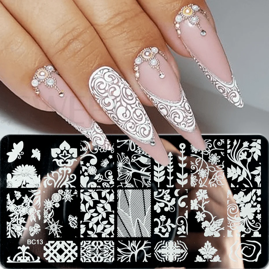 Nail Art Stamping Plates Lace Textured Flower Petal Leaves Images Stamp Templates Polished Printing Stencils Molds Tools KEBC-20 6