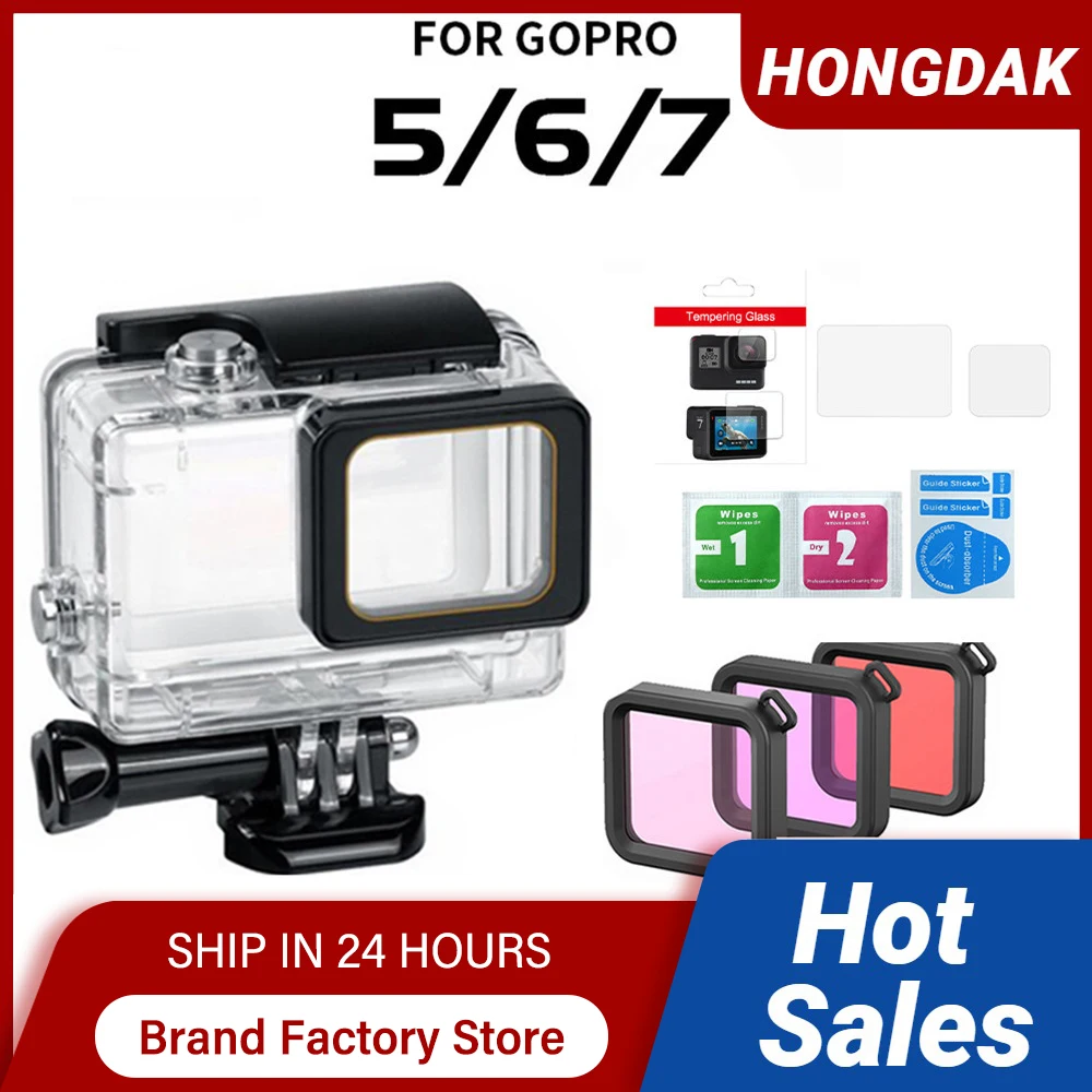 HONGDAK 60m Waterproof Housing Case For Go Pro GoPro 7 6 5 Hero Black Protective Cover Mount With Filter Action Camera Accessory colorful soft silicone rubber frame protective case for gopro hero 5 6 7 black protective cover for go pro 5 camera accessories