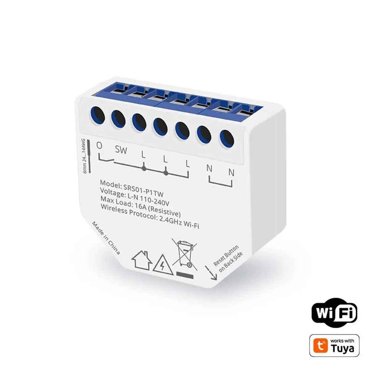 추수감사절 2방향 16A WiFi 스마트 릴레이(전력 모니터 포함) Tuya Smart Life 앱과 호환되는 미니 사이즈 스위치 모듈