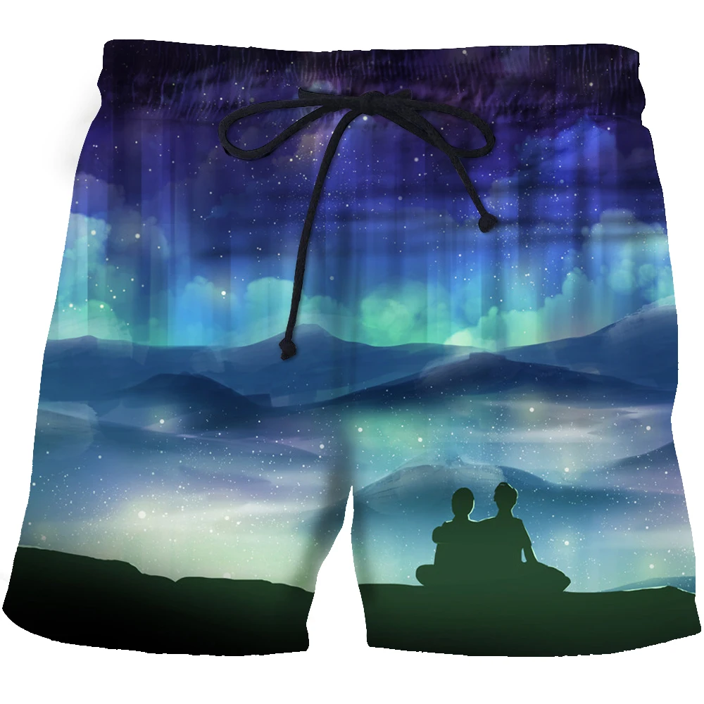 Adult Men's Children's 3d Printed Beach Pants Quick Dry Blue Flame Fitness Shorts Landscape Fun Street Thin Fashion Clothing 5