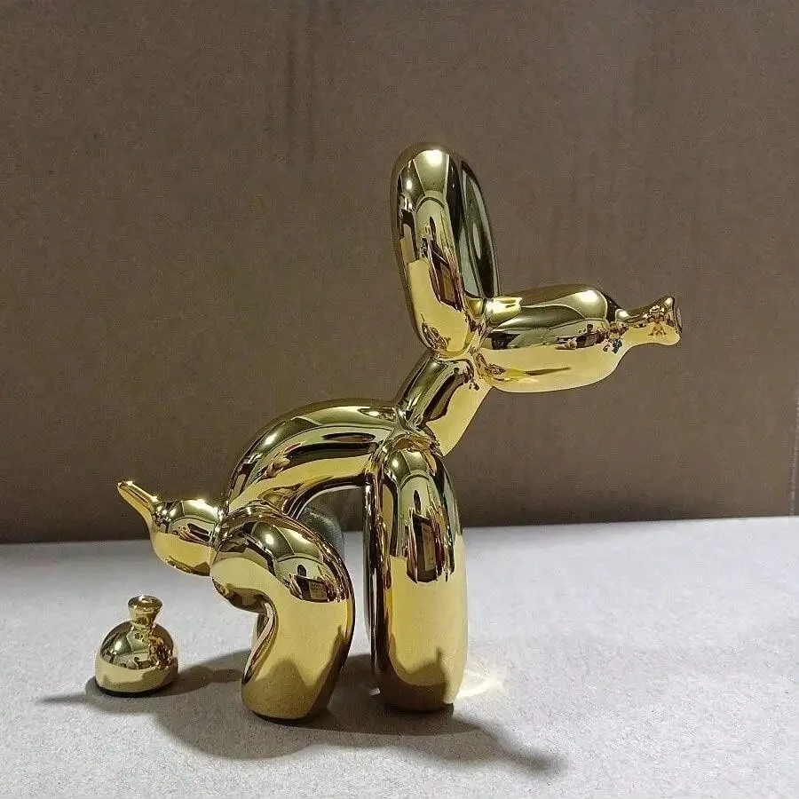 Modern Art Squat Balloon Dog Animal Decorative Statue Suitable for Interior Living Room Farmhouse Bedroom Office Cabinet Wood