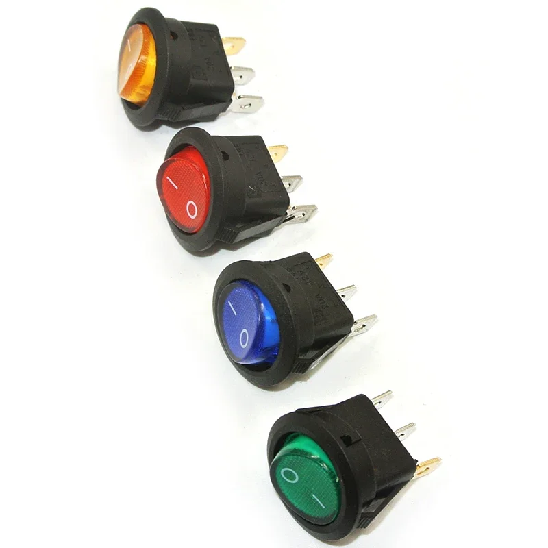 4PCS 3 핀 6.3mm 터미널 12V 24V 220V 범용 LED 조명 자동차 버튼 라이트 푸시 버튼 스위치 ON/OFF 라운드 로커 스위치