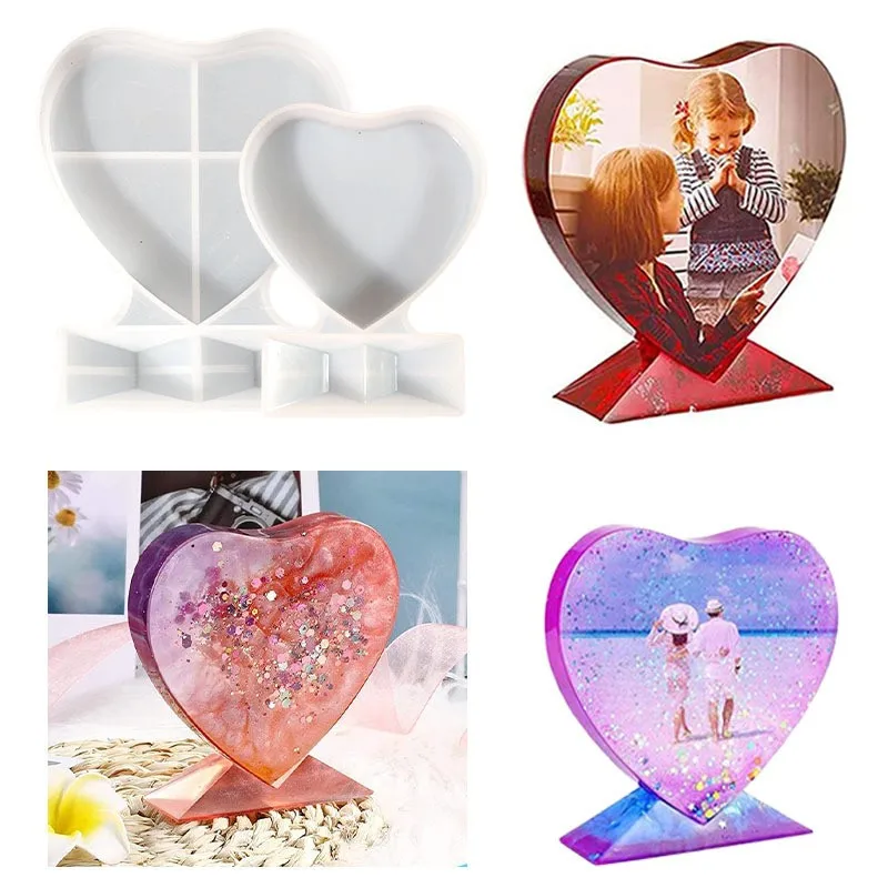 Finyoffiy Love Epoxy Resin Molds, Heart Picture Frames Silicone Molds With Stand Holder,DIY Personalized Epoxy Photo Frame Mold For Crafts Table Home
