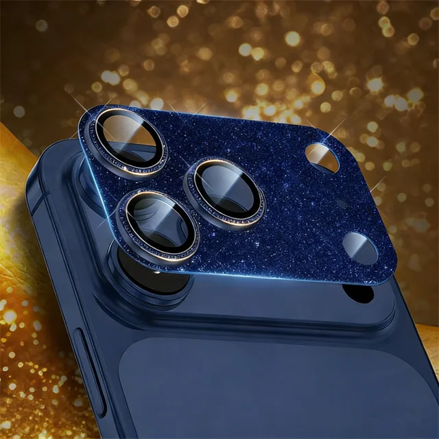 Sparkling Diamond Metal Camera Lens Protector with Full Coverage Glass