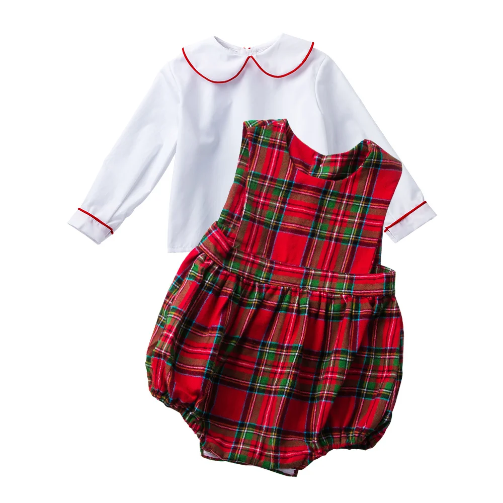 Children's Clothes Long Sleeve Jumpsuit 2pcs/set Newborn tshirt+Romper Plaid Style Baby Girls Fashion Outfits