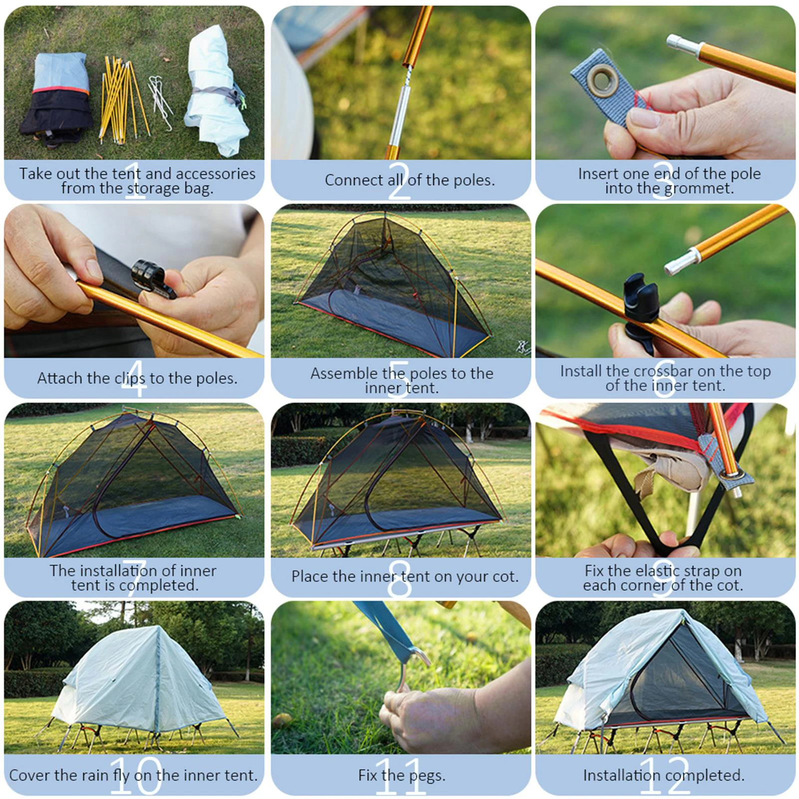 1 Person Camping Tent for Cot 6