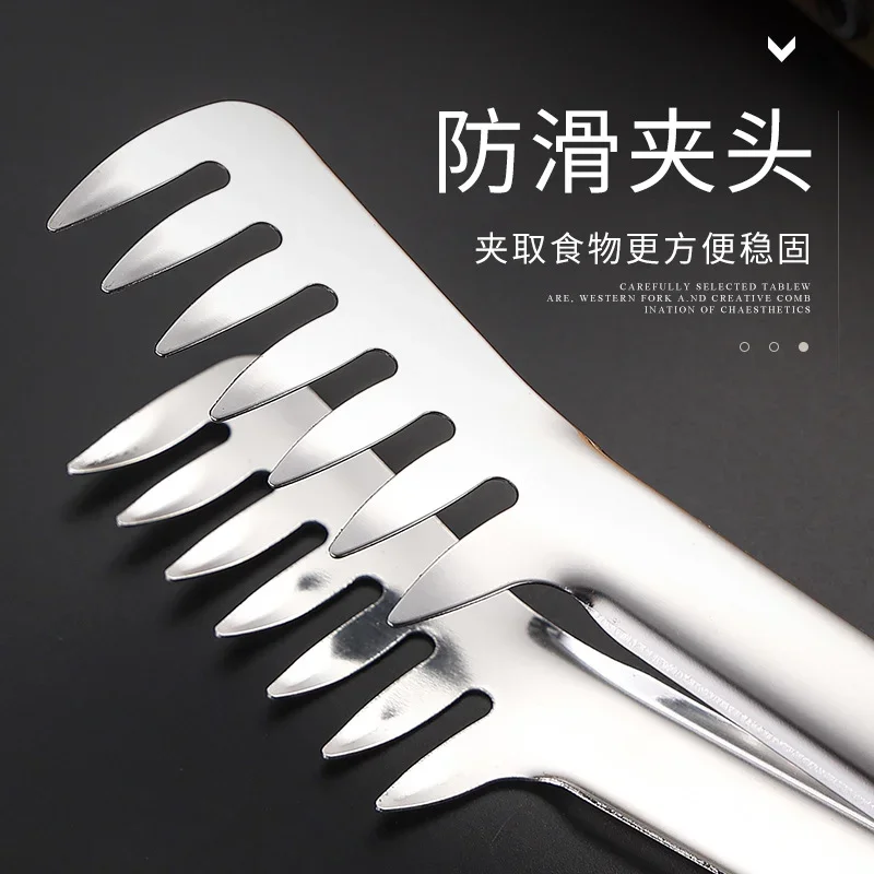 Stainless Steel Pasta Spaghetti Tongs Noodle Food Comb Clip Cooking Utensils Western Restaurant Kitchen Tools Party 1Pcs kitchen tools