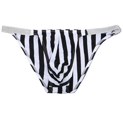 Men's Striped Mini Briefs with Ultra - Thin U - Pouch Design - 2XL (Silver)
