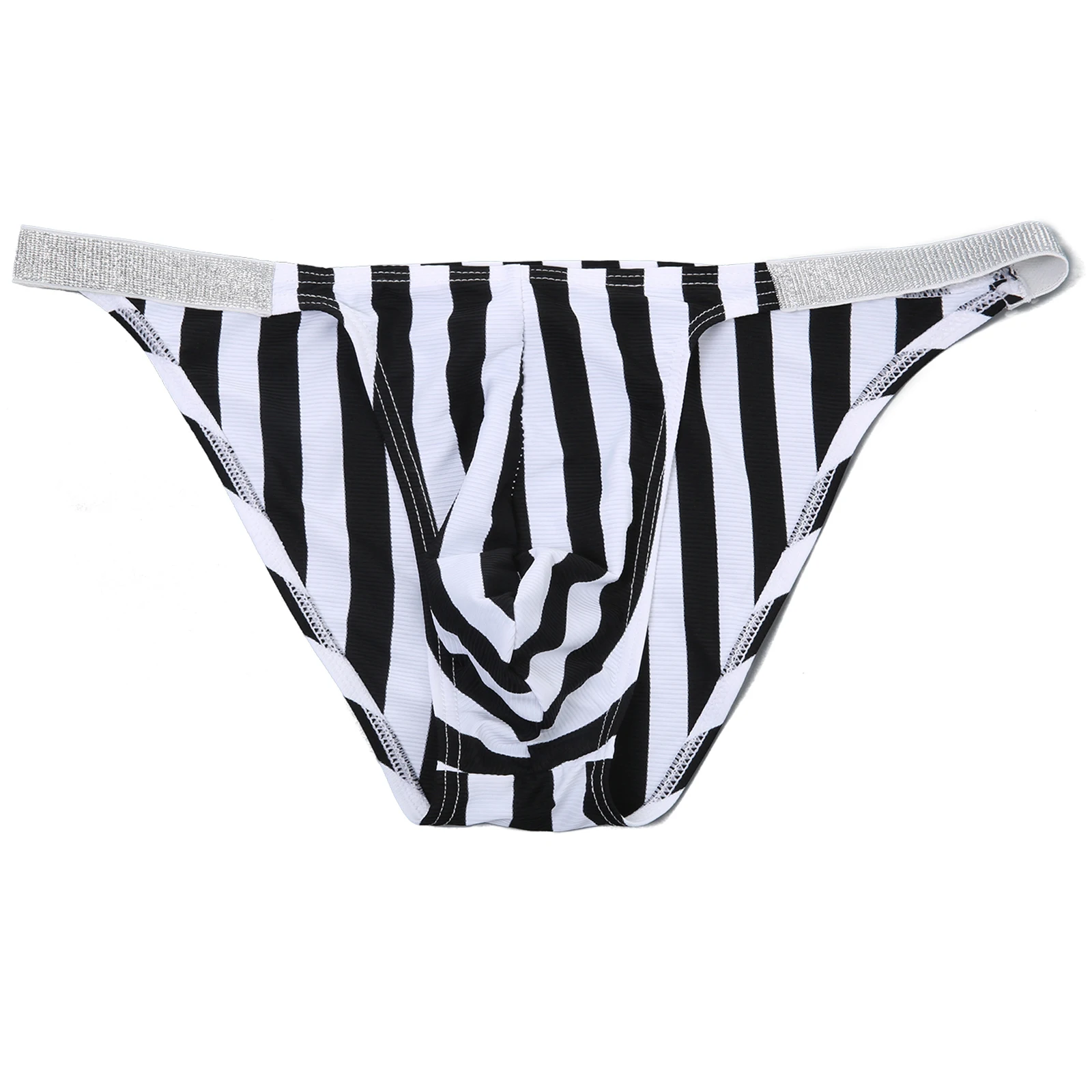 Men's Knickers Sexy Tight Striped Flash Briefs Men U Back Solid Mini Micro Lingerie Ultra Thin U Convex Big Penis Pouch Panties