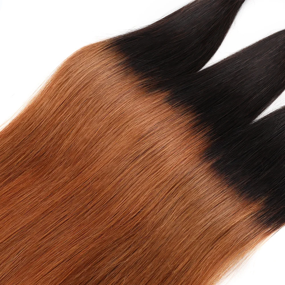 Straight Hair Bundles Human Hair Bundles 18Inch 3Bundles Deals T1B30 Ombre Brown Brazilian Weave Extension