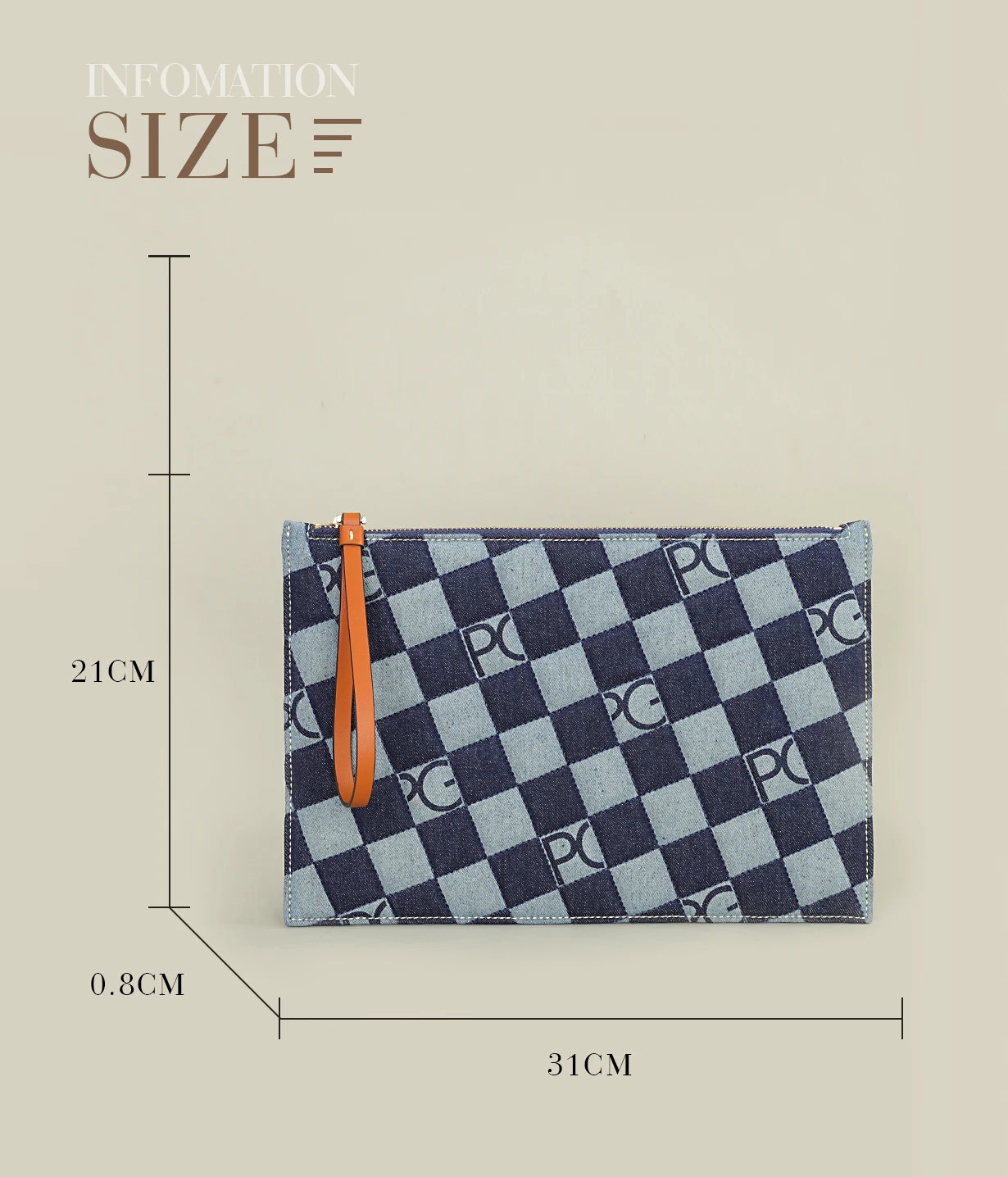 Elegant plaid nylon clutch bag front view