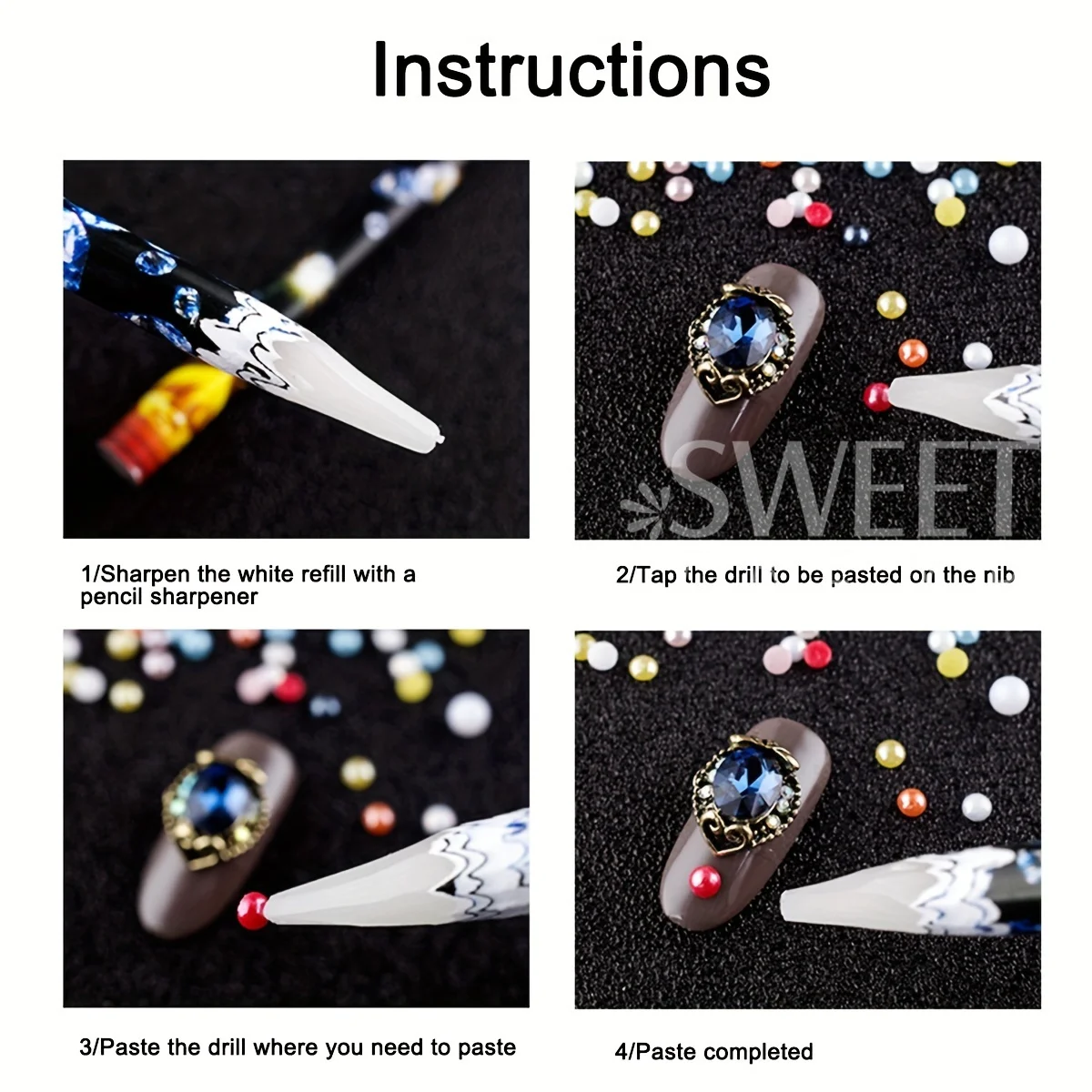 5pcs Rhinestone Picker Nail Art Pens Professional Wax Pencil Dotting Pen Gems Drill Crystal Diamond Tools Manicure Accessories 6