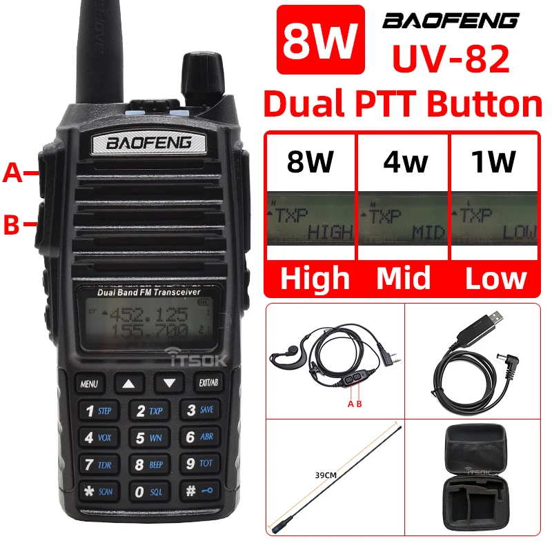 Baofeng UV82 walkie talkie Real 8W 5W ham radio comunicador Dual PTT long range Two way Portable FM Amateur cb radio stations