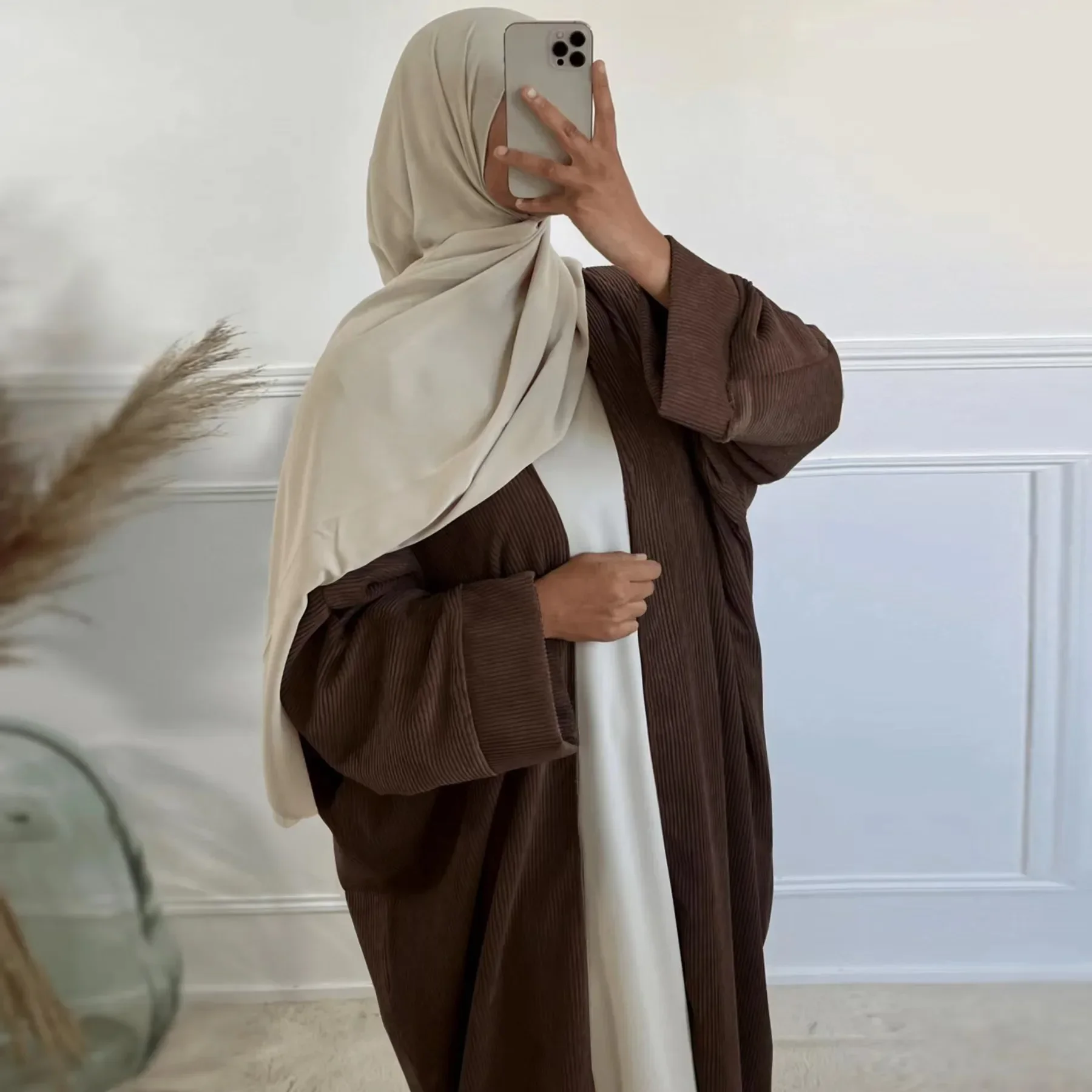 Corduroy Abaya Kimono Coat Muslim Winter Clothing Autumn Open Abayas for Women Dubai Turkey Hijab Dress Islam Outfit Kaftan Robe