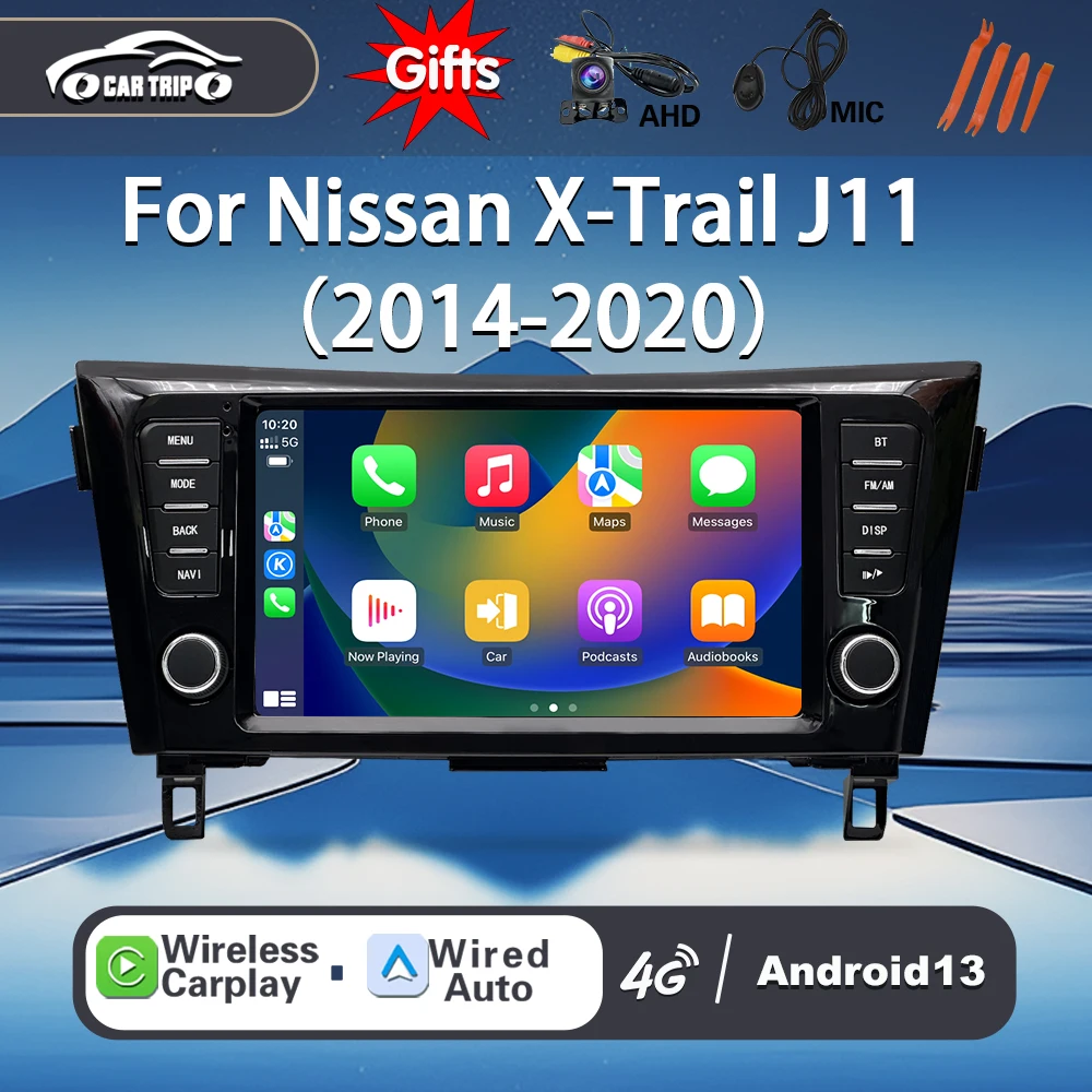 Reproductor multimedia de radio para coche de 9 pulgadas para Nissan Qashqai J11 X-Trail Xtrail T32 Rogue Dualis 2013-2020 con Carplay Android 13 Auto BT5 1