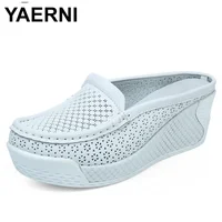 YAERNI Women Summer Casual Slingbacks High Heels Pumps Slip On Shoes For Women  Mesh Female Platform Wedges Shoes Woman E883 1