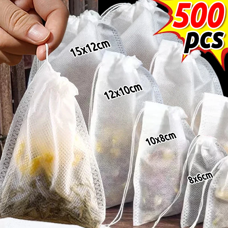Disposable Tea Bags Paper Pouch Multi-size Sealing Teabags with Drawstring Kitchen Teaware Loose Tea Coffee Filter Bag 50/500PCS