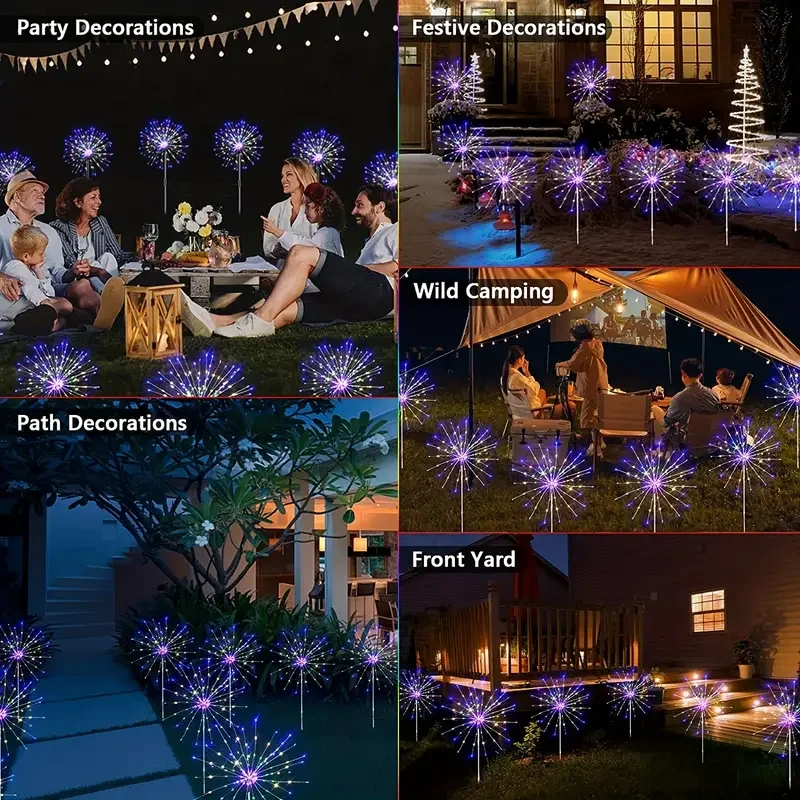 200LEDs Solar Fireworks Lights Outdoor Waterproof Solar Garden Lights 8 Lighting Modes With Remote Control Decorations Light