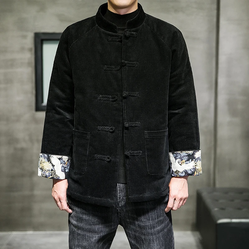 2023 Winter Men's Corduroy Chinese Tang Style Cotton Padded Jacket  Winter Plush Thickened Warm Wadded Coats