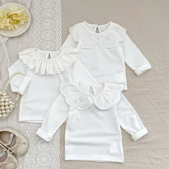 2025 New Autumn 0-3Yrs Baby Girls Pullover Tops Children Clothing Kids T-shirt Cotton Long Sleeve Lace Splicing T-shirt