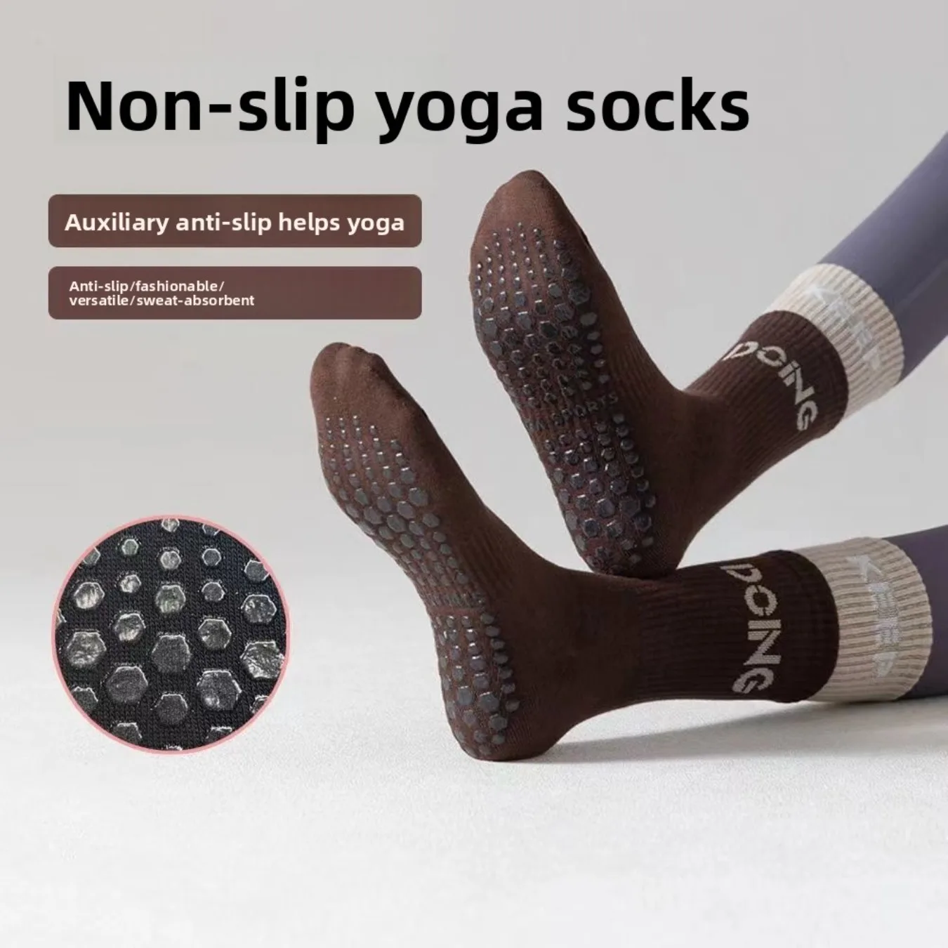 1/4Pairs Yoga Socks Women Non Slip Silicone Mid-tube Pilates Socks Breathable Sweat Absorb Indoor Fitness Sport Running Socks