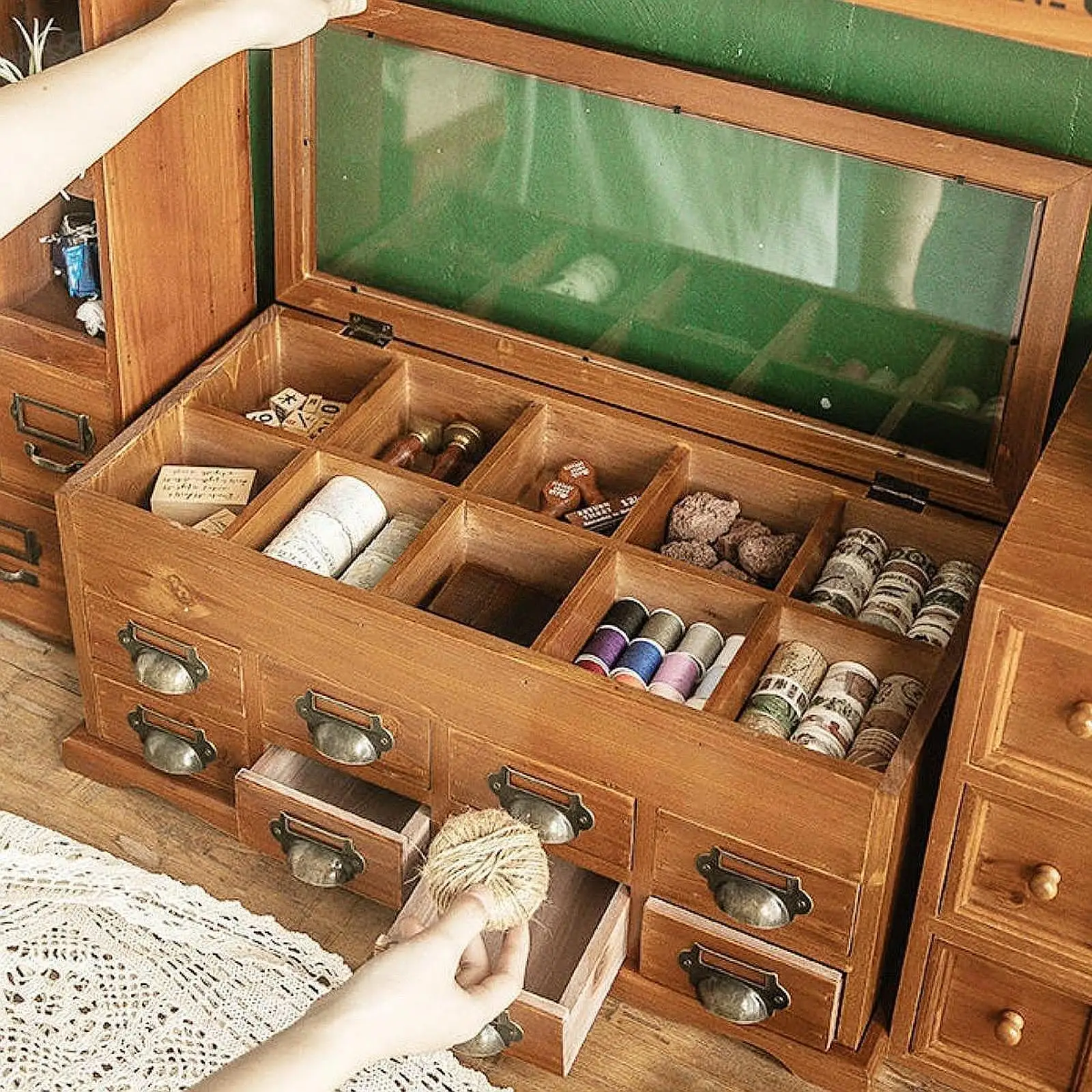 Desktop Craft Storage Drawer Box Wood Storage Box Multipurpose Storage Container