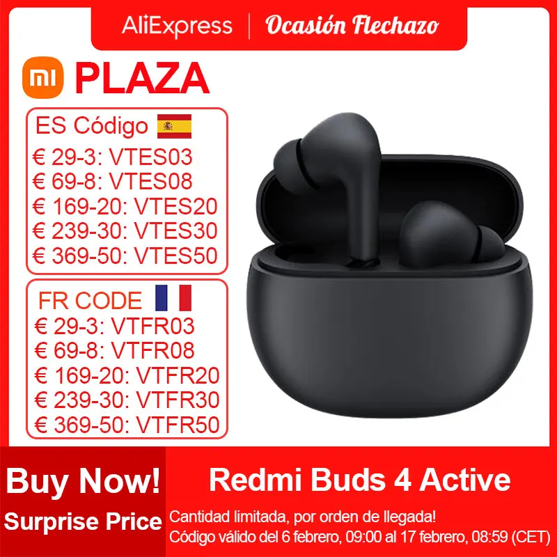 Nuovo Xiaomi Redmi Buds 4 Active Wireless Bluetooth Auricolare, Bluetooth 5.3, Chiamata Noise Cancelling Touch Control Lunga Durata Della Batteria