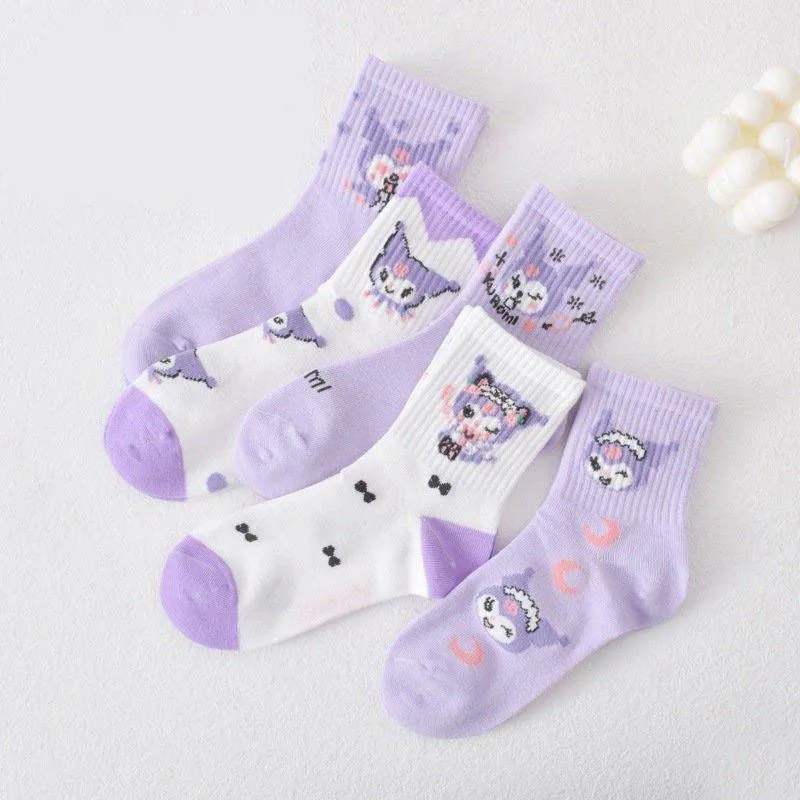 

5Pcs Kawaii Sanrio Kuromi Cute Cartoon Child Sock Spring and Autumn Thin Section Pure Cotton Breathable Mesh Girl Child Socks