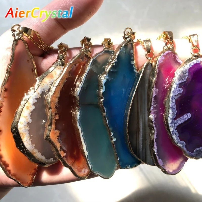 Magic Agate Druzy Emperor Quartz Stone Natural Gold Pendant Necklace Jewelry Reiki Healing Collares De Piedras Naturales Mujer