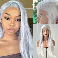AIMEYA Straight Synthetic Lace Front Wig Sliver Grey Lace Wigs for Women Special Hairline Heat Resistant Cosplay Halloween Wigs