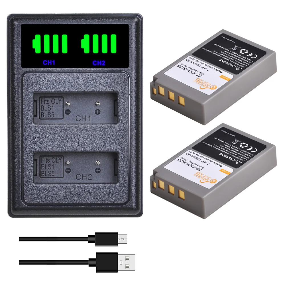 Sottaceto Potenza Ps-Bls5 Bls-50 Batteria + Led Dual Usb Caricabatteria Per Olympus Pen E-Pl2 E-Pl5 E-Pl6,E-Pl7 E-Pm2 Om-D E-M10 E-M10 Ii