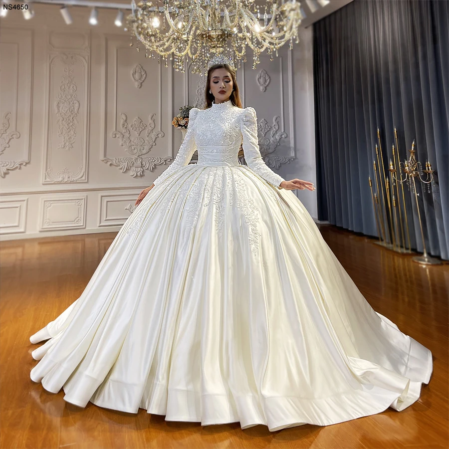 islamic bride dress Light Green Muslim Wedding Dresses Long Sleeves A Line Chiffon Bridal Dress  -