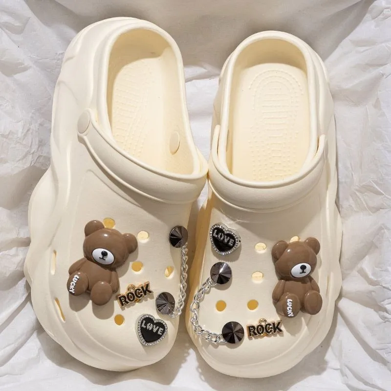 Women DIY Silver Chains Fashion Bear Decor Clogs Summer Sping Autumn Beach Sandals Cave Hole Garden Shoes For Students Girls New - Image 4