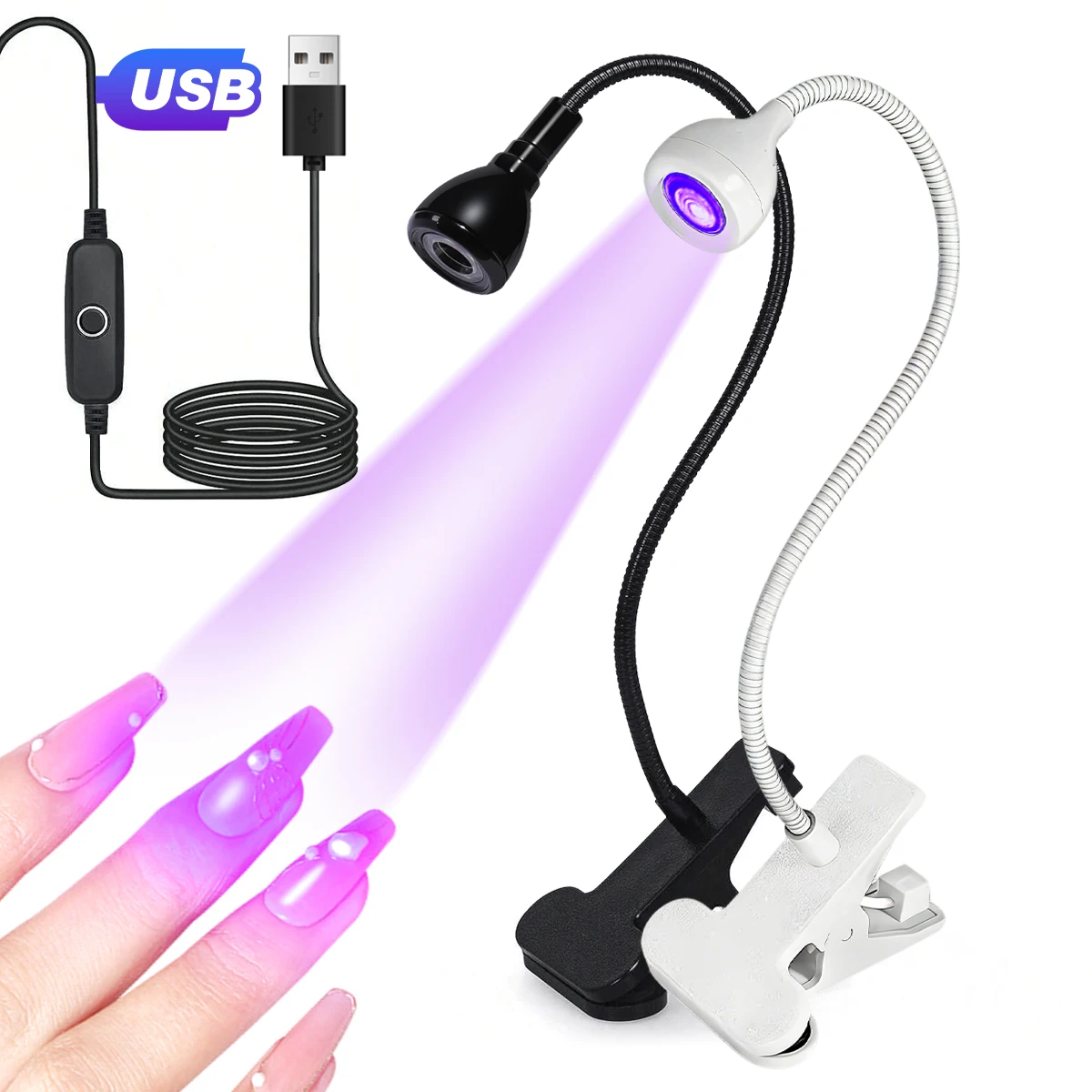 YIKOOLIN 3W UV/LED 휴대용 책상 램프(USB 클램프 포함) 유연한 360도 회전 가능 °   회전식 휴대폰 접착제 경화등 플러그 앤 플레이