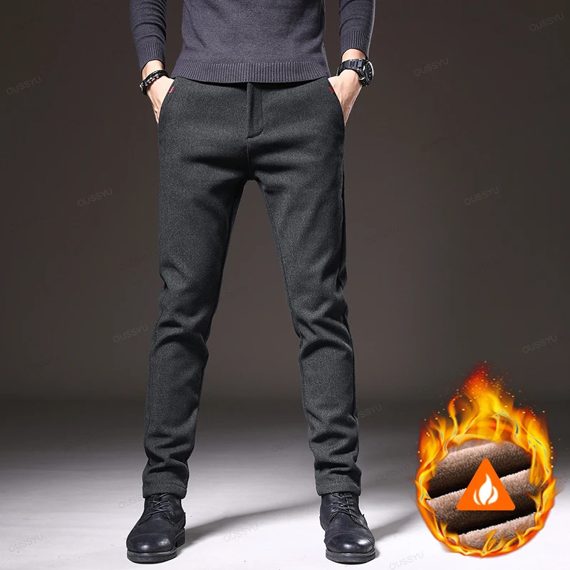 Winter Fleece Warm Men's Brushed Fabric Casual Pants Outdoors Business Thick Velvet Cotton Flocking PlushTrousers Male 28-38 4