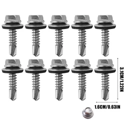 Heavy Duty Hex Head Self Drilling Screws with Rubber Washer for Metal and Woodworking (M6.3x25mm)
