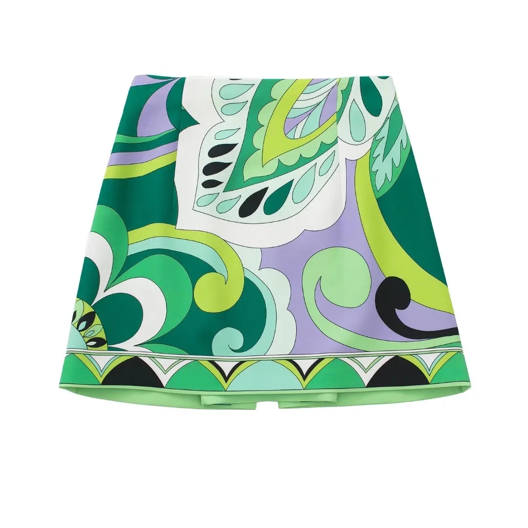 skirts for women Fashion Women Green Print Mini Skirts 2022 Spring Summer New Arrival High Waist Female Split Skirts black maxi skirt