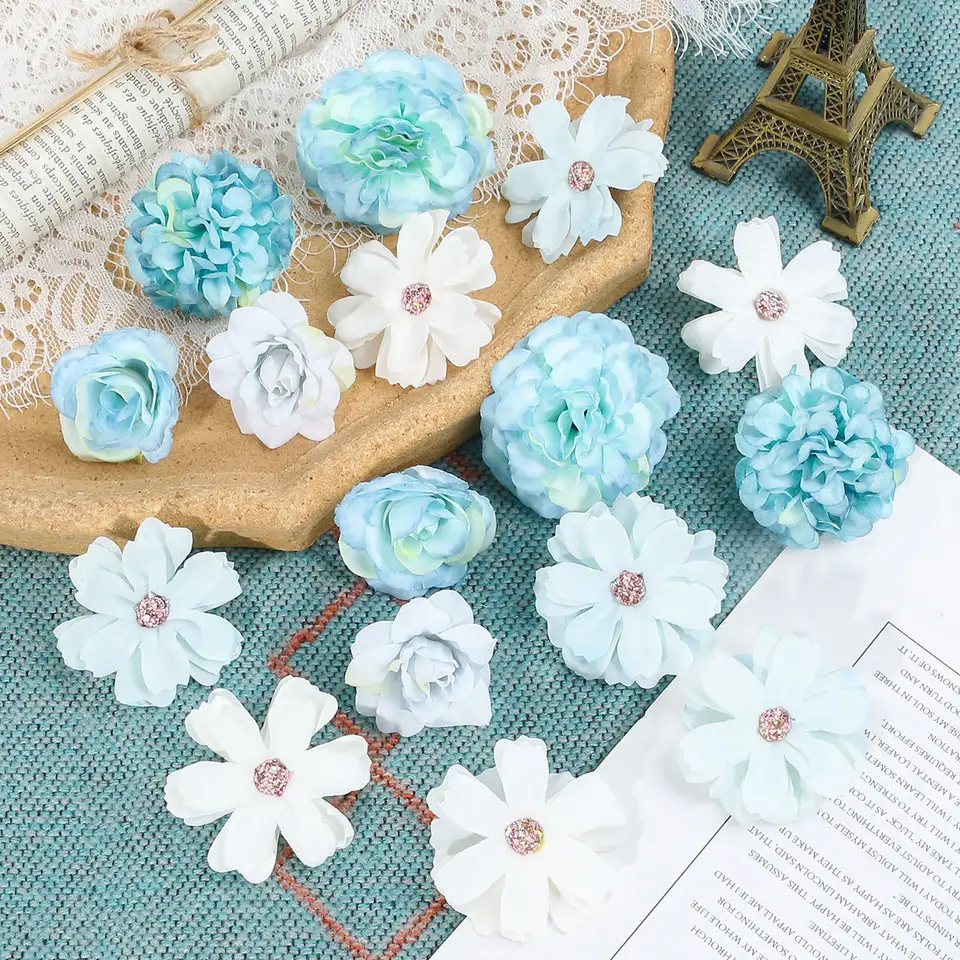 Fleurs Artificielles En Soie Uxcell - Têtes De Fleurs Bleues - Pour Artisanat DIY