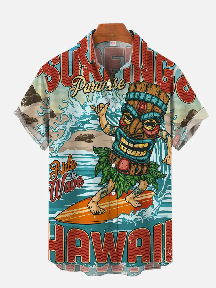 Men's Tribal Exquisite Print Shirts Vintage Pattern Hawaiian Shirt Beach Party Short Sleeve Shirts Men's Fashion Casual Shirts