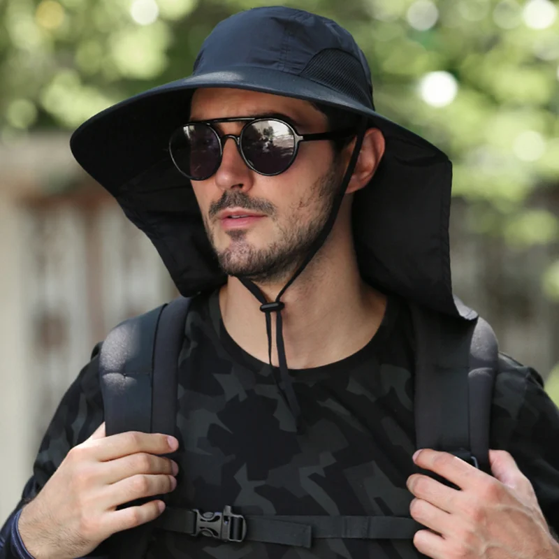 Outdoor Fisherman Hat Wide Brim Bucket Hat Neck Cover Men Summer Breathable Mesh Sun Protection Visor Anti UV Cap Unisex sun hats sun hat fisherman hat bucket hats sunscreen hats