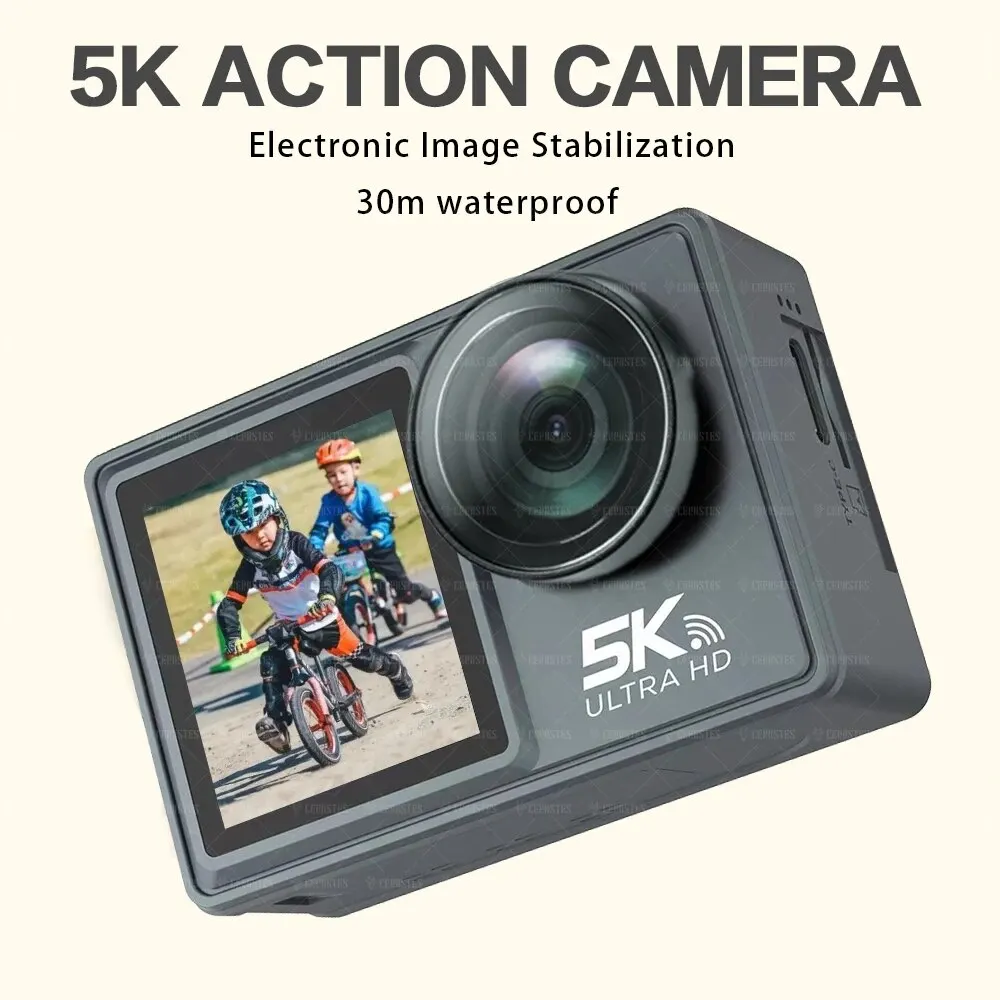 CERASTES 손떨림 방지 액션 카메라, 5K WiFi, 4K 60FPS 듀얼 스크린, 170 ° 광각 30m 방수 스포츠 카메라, 리모컨 포함