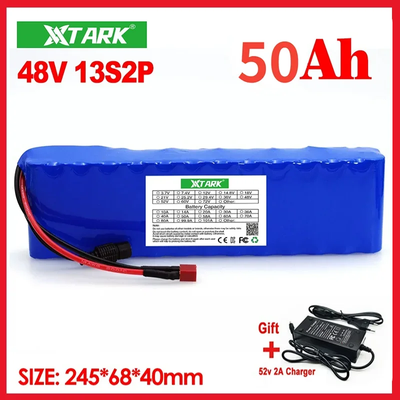 High Capacity 13S2P 48v 60Ah 18650 Li-ion Battery for Bafang Electric Bike Retrofit Kit 1000w 54.6V 2A Charger + XT60 Plug