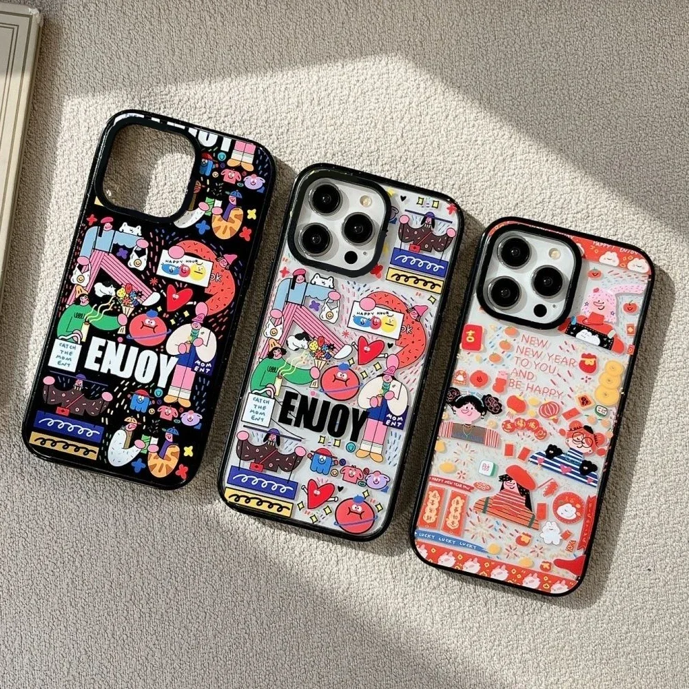 2.0 Version Acrylic Upgrade Border New Year Enjoy Phone Case Cover for IPhone 11 12 13 14 15 Pro Max Case for IPhone 15 Pro